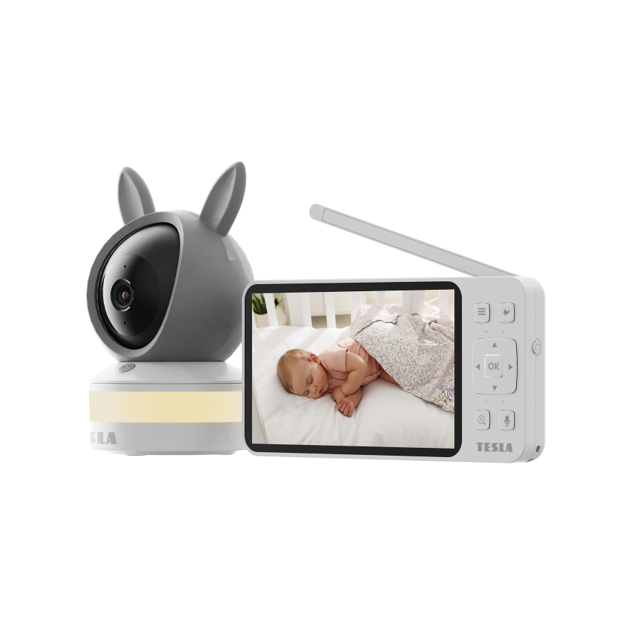 TESLA Electronics Bambino - Chytrá chůvička s monitorem 4 MP 2560p 5V 5000 mAh Wi-Fi Tuya šedá/bílá