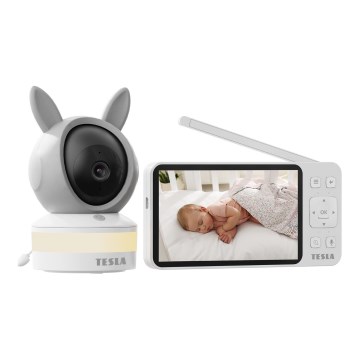 TESLA Electronics Bambino - Chytrá chůvička s monitorem 4 MP 2560p 5V 5000 mAh Wi-Fi Tuya šedá/bílá