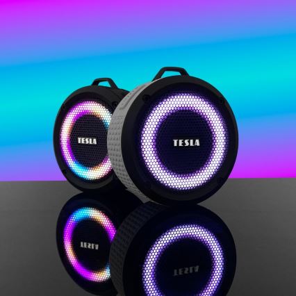 TESLA Electronics - LED RGB Bezdrátový reproduktor 5W/1200 mAh/3,7V IPX7 šedá