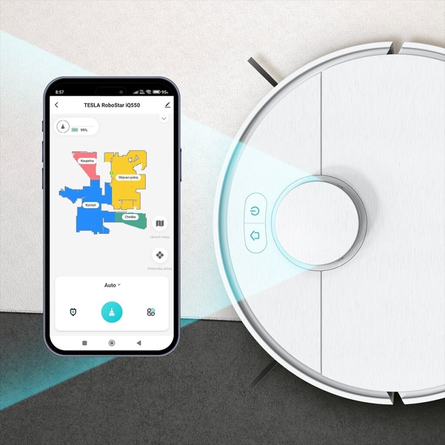 TESLA Electronics RoboStar - Chytrý robotický vysavač 2v1 2550 mAh Wi-Fi bílá