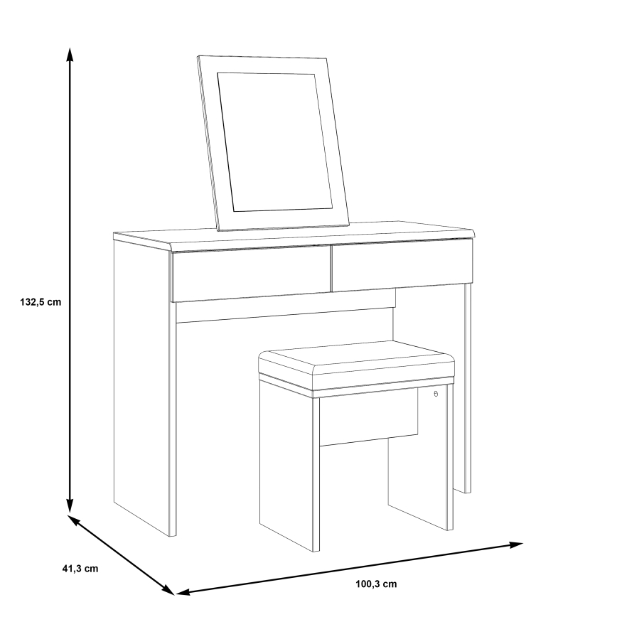 Toaletní stolek ERO 100x41 cm + taburet 45x30 cm hnědá/černá