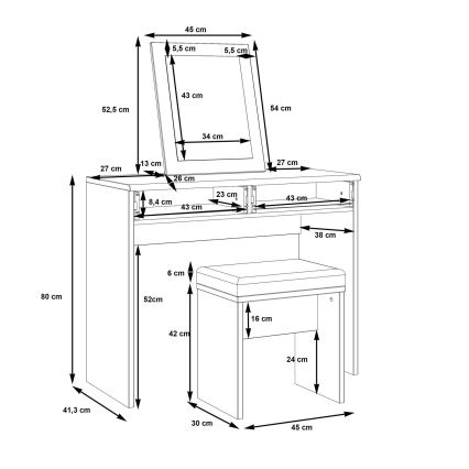 Toaletní stolek ERO + taburet hnědá/černá