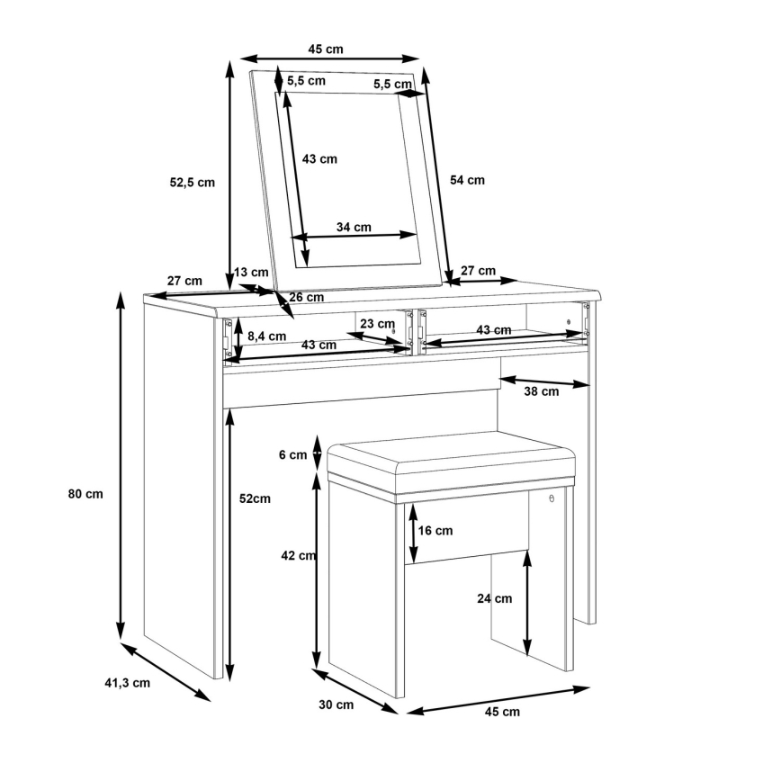 Toaletní stolek ERO + taburet hnědá/černá