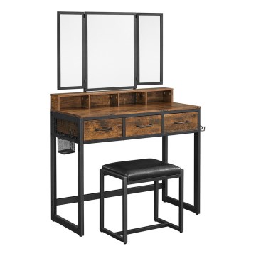 Toaletní stolek FLORA 90x40 cm + taburet 29x42 cm hnědá/černá