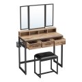 Toaletní stolek FLORA 90x40 cm + taburet 29x42 cm hnědá/černá