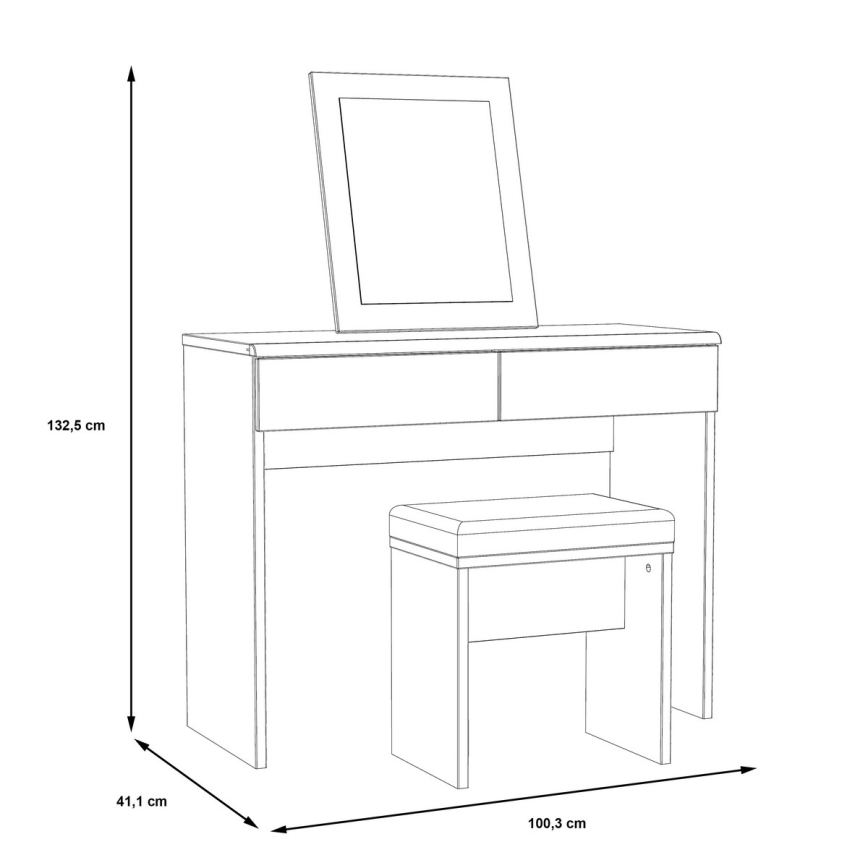 Toaletní stolek JUNO + taburet 45x29,6 cm hnědá/černá