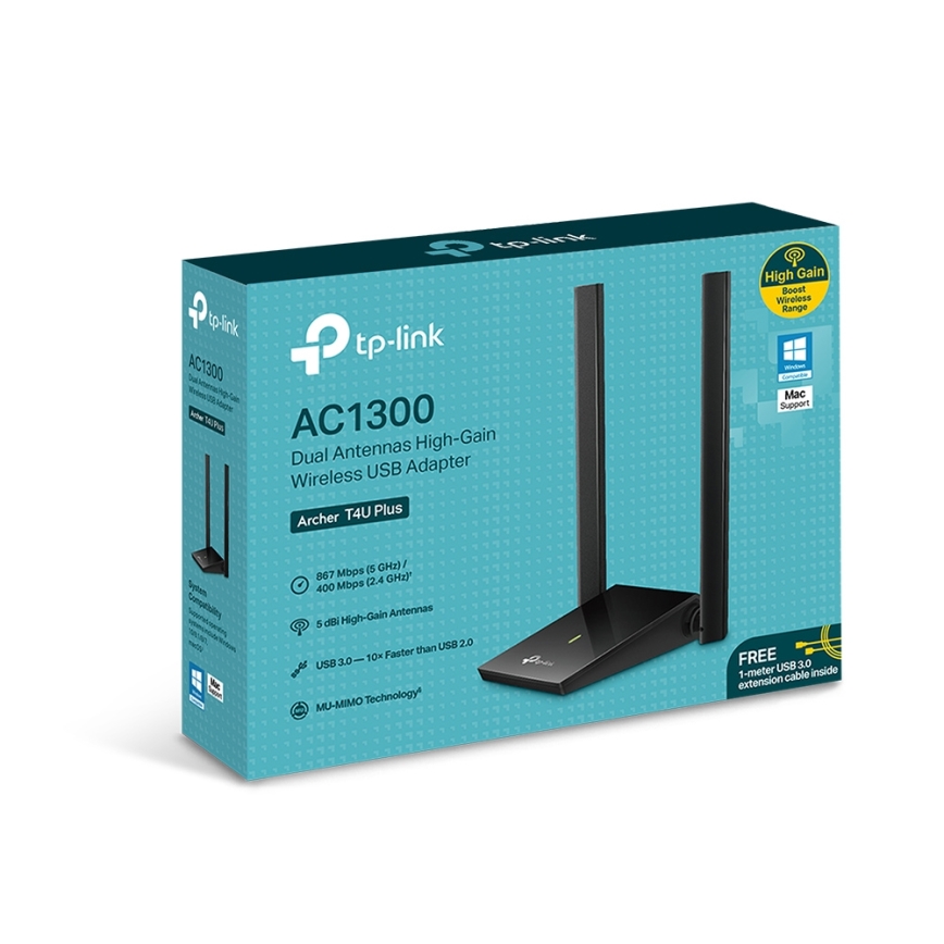 TP-Link - Bezdrátový USB síťový adaptér s anténami a vysokým ziskem Archer T4U Plus Wi-Fi