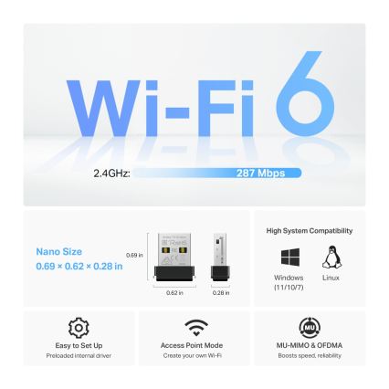 TP-Link - Bezdrátový Wi-Fi 6 USB nano adaptér Archer TX1U Nano