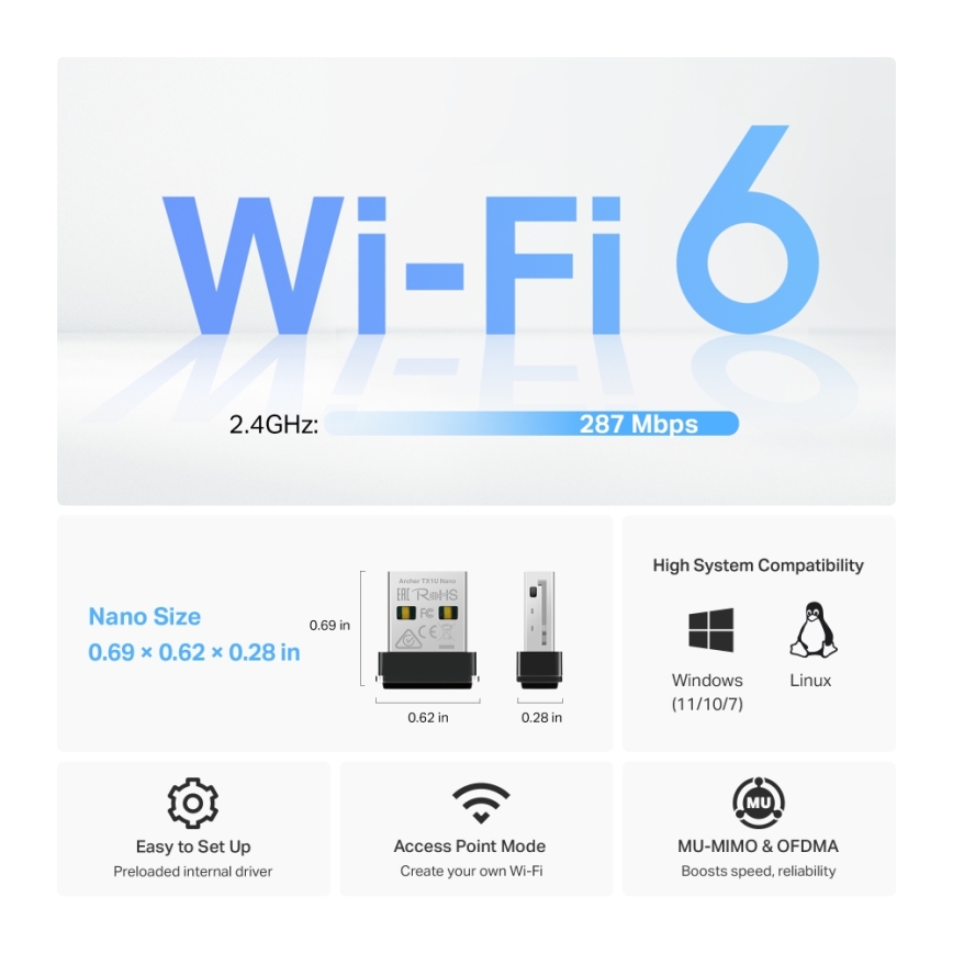 TP-Link - Bezdrátový Wi-Fi 6 USB nano adaptér Archer TX1U Nano