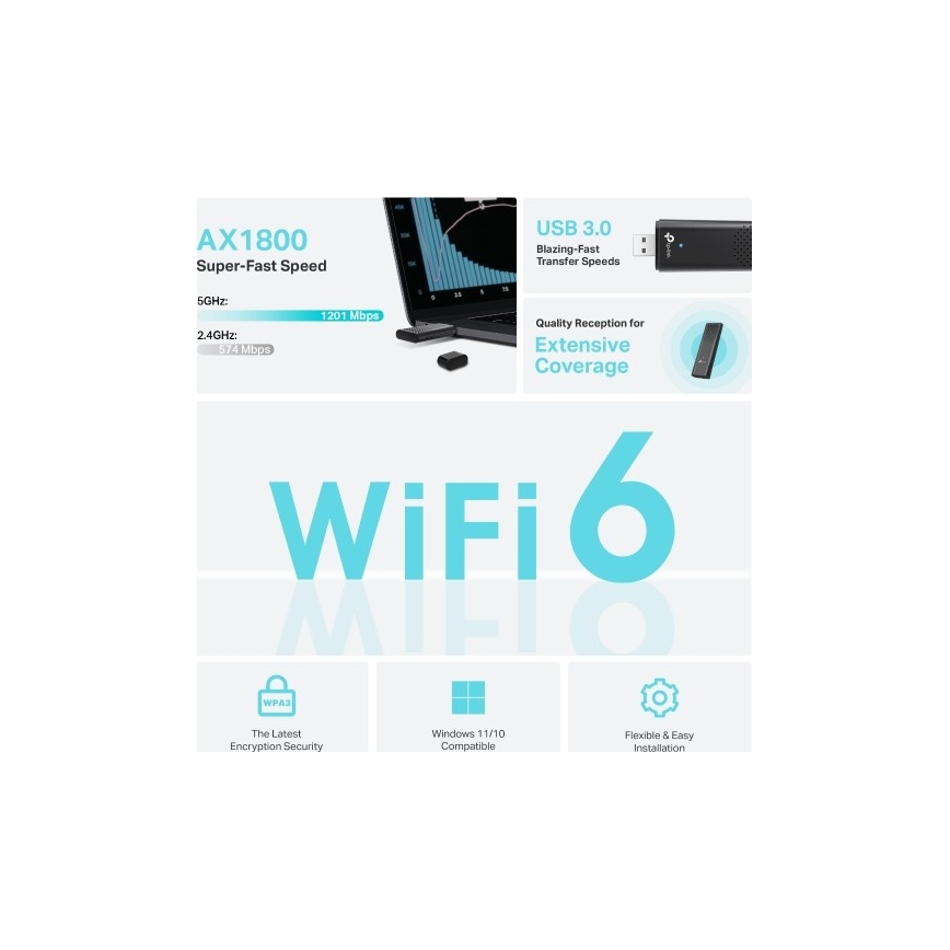 TP-Link - Dvoupásmový bezdrátový USB adaptér s Wi-Fi 6 Archer TX20U