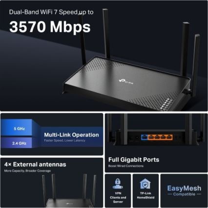 TP-Link - Dvoupásmový Wi-Fi 7 router Archer BE220