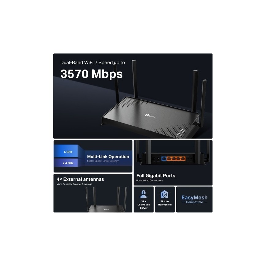 TP-Link - Dvoupásmový Wi-Fi 7 router Archer BE220