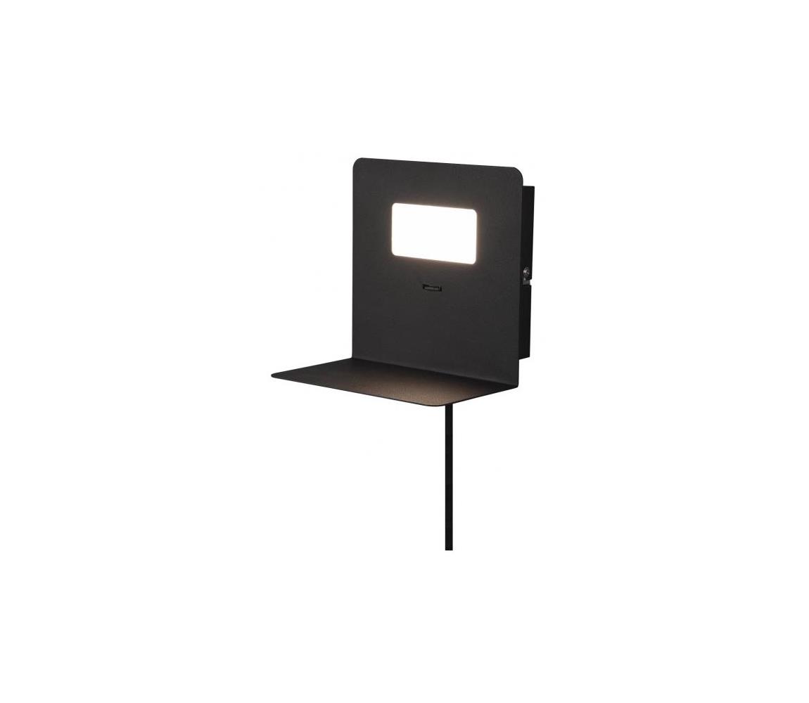 Trio Trio - LED Nástěnné svítidlo s poličkou ALOFT LED/3W/230V + USB port černá LX0406