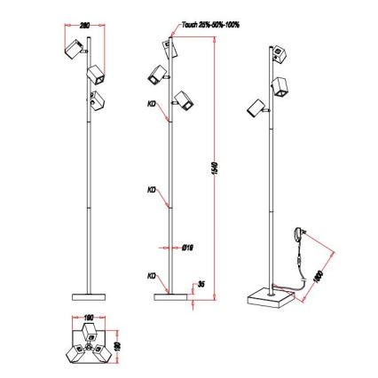 Trio - LED Stmívatelná dotyková stojací lampa LAGOS 3xLED/4,7W/230V