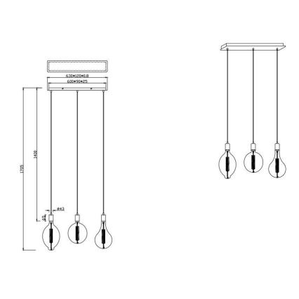 Trio - LED Stmívatelný lustr na lanku GINSTER 3xE27/8W/230V