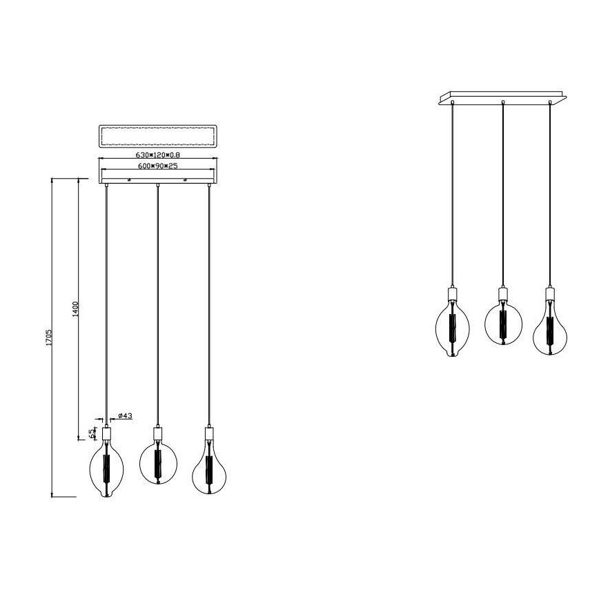 Trio - LED Stmívatelný lustr na lanku GINSTER 3xE27/8W/230V