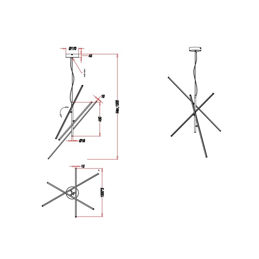Trio - LED Stmívatelný lustr na lanku TIRIAC 3xLED/8,5W/230V