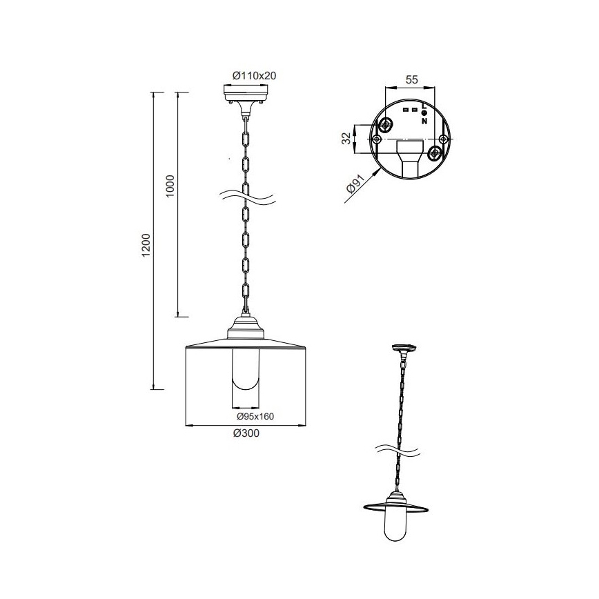 Trio - Venkovní lustr na řetězu BRENTA 1xE27/40W/230V IP44