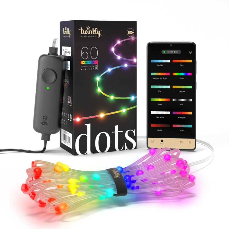 Twinkly - LED RGB Stmívatelný vánoční řetěz DOTS 60xLED 7 m USB Wi-Fi