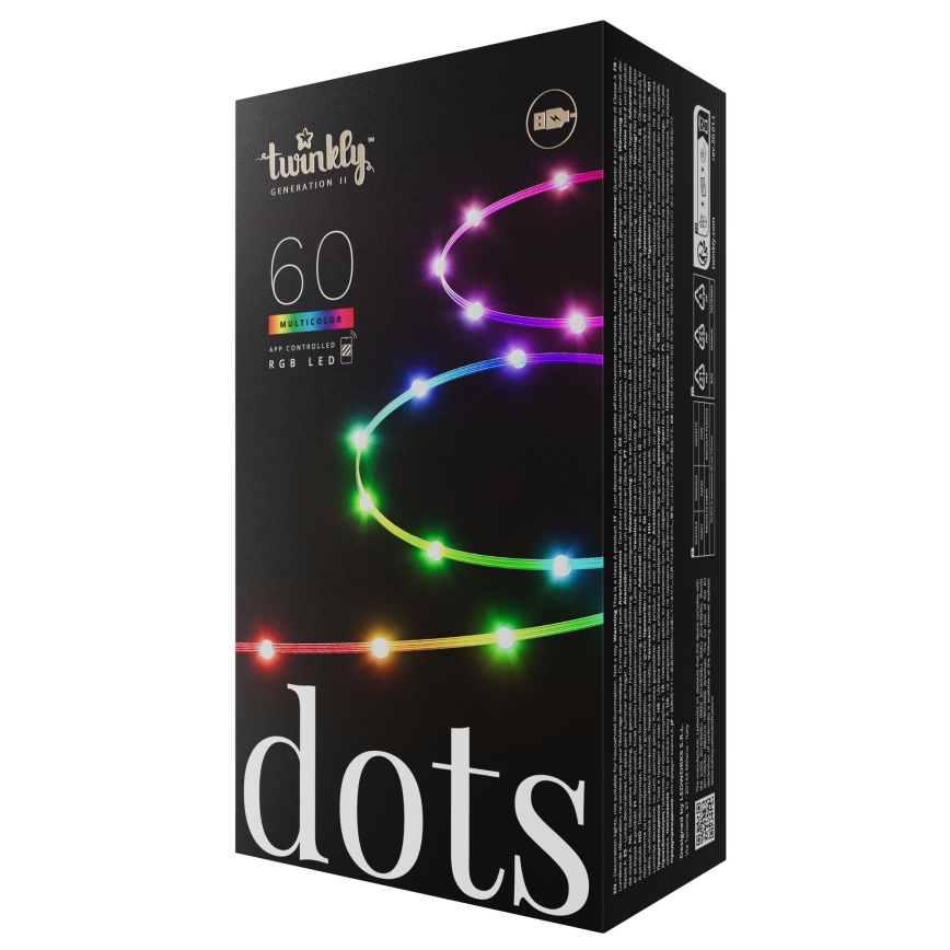 Twinkly - LED RGB Stmívatelný vánoční řetěz DOTS 60xLED 7 m USB Wi-Fi