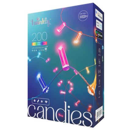 Twinkly - LED RGB Stmívatelný vánoční řetěz CANDIES 200xLED 14 m USB Wi-Fi