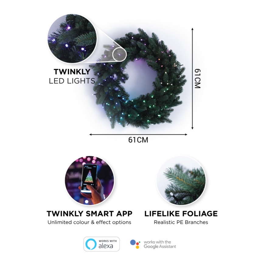 Twinkly - LED RGB Stmívatelný vánoční věnec PRE-LIT WREATH 50xLED pr. 61cm Wi-Fi