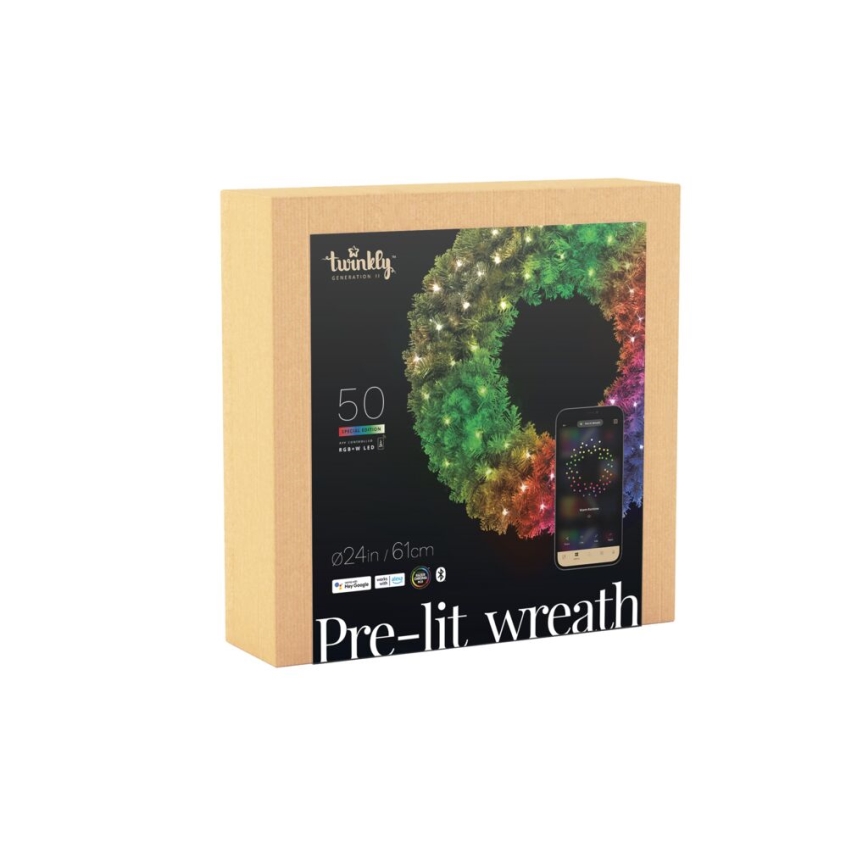 Twinkly - LED RGB Stmívatelný vánoční věnec PRE-LIT WREATH 50xLED pr. 61cm Wi-Fi