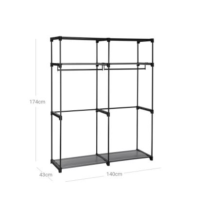 Úložná látková skříň s policemi a šatní tyčí MATIS 140x174 cm šedá