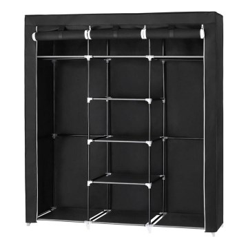 Úložná látková skříň s policemi a šatní tyčí MATIS 150x175 cm černá