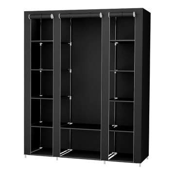 Úložná látková skříň s policemi a šatní tyčí MATIS 150x175 cm černá