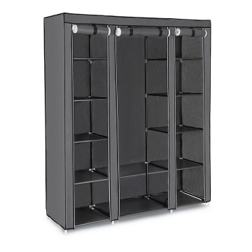 Úložná látková skříň s policemi a šatní tyčí MATIS 150x175 cm šedá