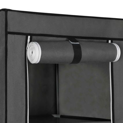 Úložná látková skříň s policemi a šatní tyčí MATIS 150x175 cm šedá