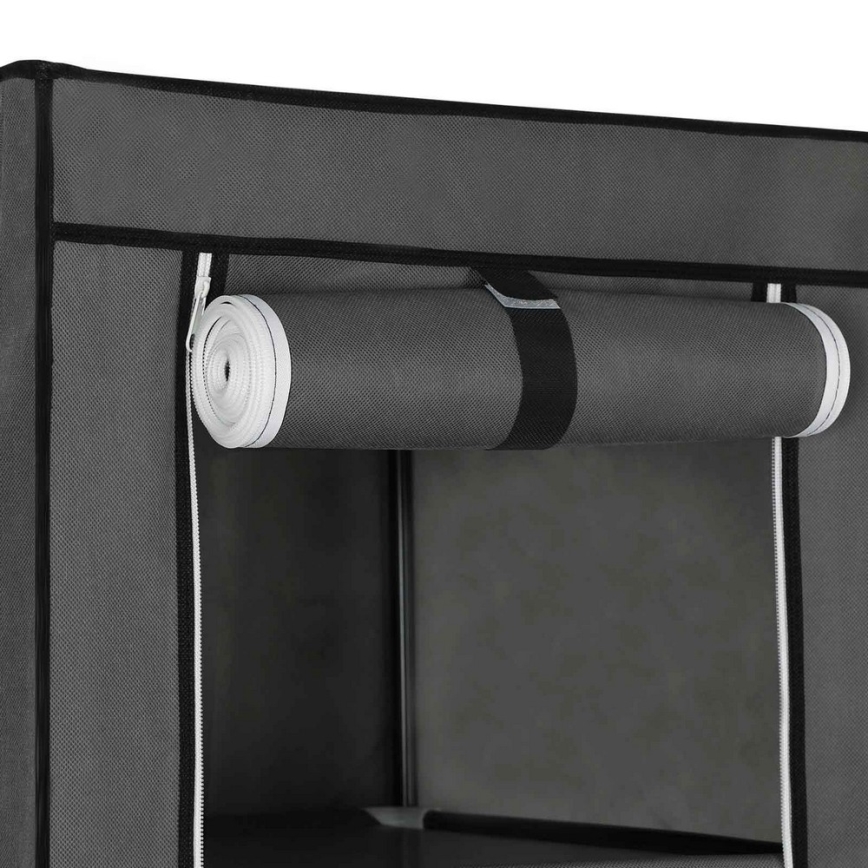 Úložná látková skříň s policemi a šatní tyčí MATIS 150x175 cm šedá