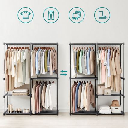 Úložná skříň s policemi a šatní tyčí MATIS 138x182 cm černá