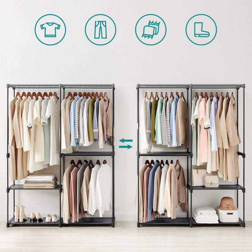 Úložná skříň s policemi a šatní tyčí MATIS 138x182 cm černá