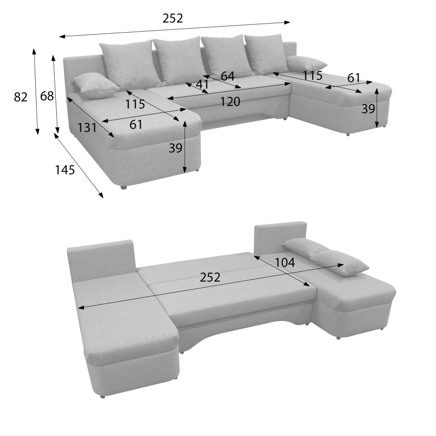 Univerzální rozkládací rohová sedací souprava s úložným prostorem do U ALMEIDA šedá