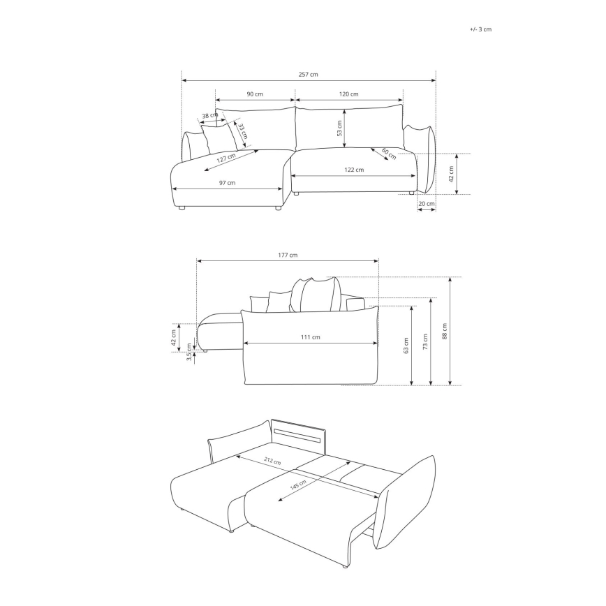 Univerzální rozkládací rohová sedací souprava s úložným prostorem do L FRIDA hnědá
