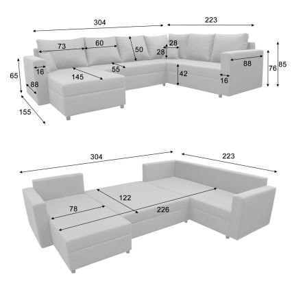 Univerzální rozkládací rohová sedací souprava s úložným prostorem do U SEYA šedá