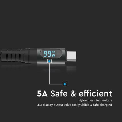 USB-C kabel s LED displejem 100W 1m