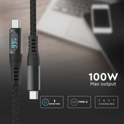 USB-C kabel s LED displejem 100W 1m