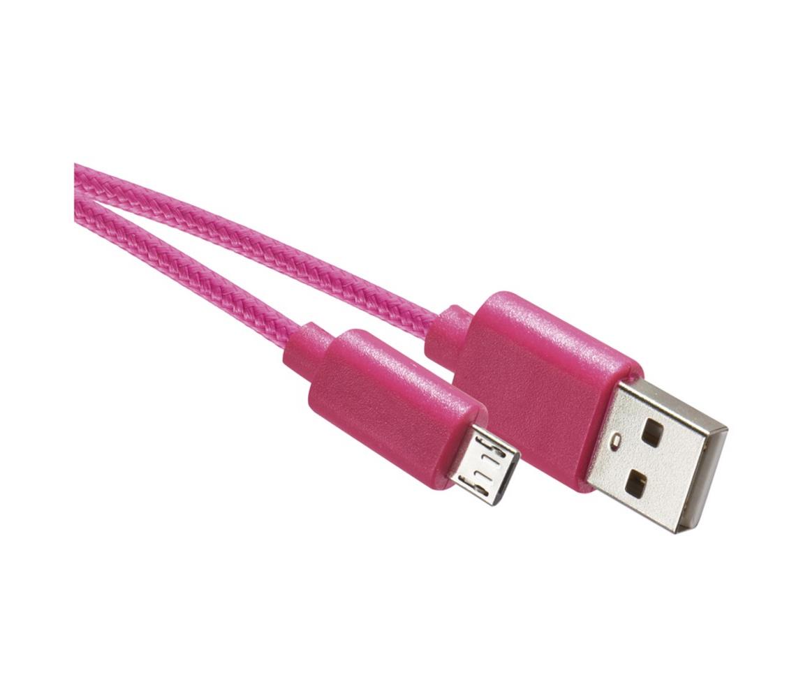 EMOS USB kabel USB 2.0 A konektor/USB B micro konektor růžová