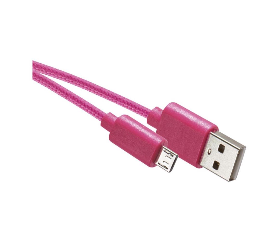 EMOS USB kabel USB 2.0 A konektor/USB B micro konektor růžová