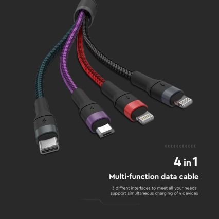 USB kabel USB-A / USB Lightning  / MicroUSB / USB-C 1,2m multicolor