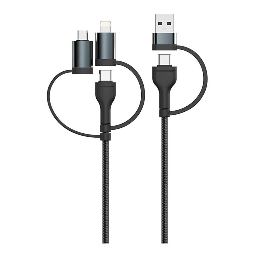 USB kabel USB-A/ USB Lightning  / MicroUSB / USB-C Power Delivery 60W 1,2m černá