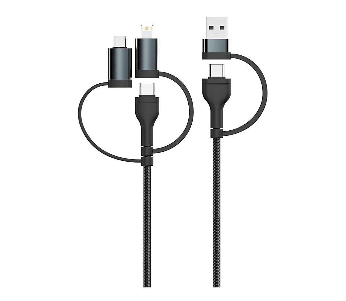 V-Tac USB kabel USB-A/ USB Lightning / MicroUSB / USB-C Power Delivery 60W 1,2m černá VT1167