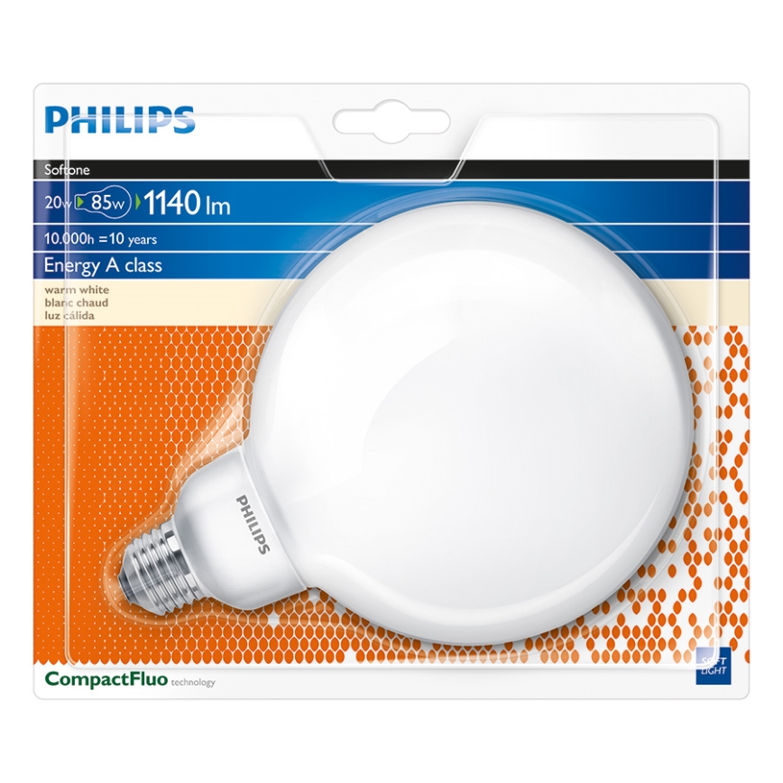 Úsporná žárovka Philips E27/20W - Softone GLOBE