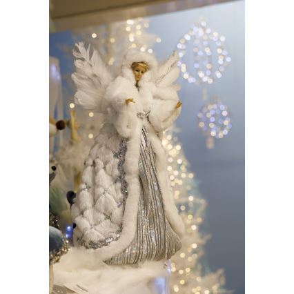 Vánoční dekorace 41 cm anděl stříbrná
