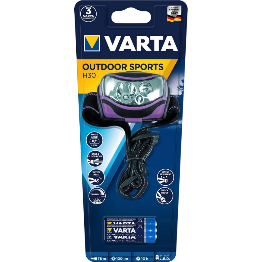 VARTA 18630 - LED Čelovka 2xLED/1W/3xAAA