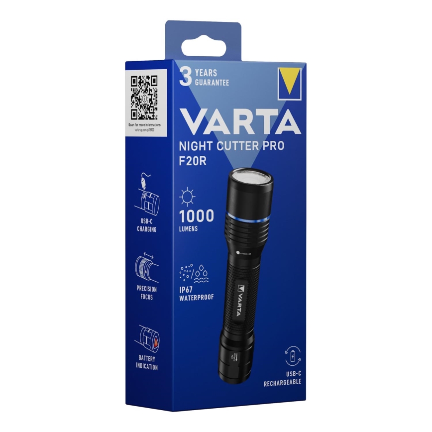 Varta 18920101111 - LED Nabíjecí svítilna NIGHT CUTTER PRO F20R LED/USB IP67