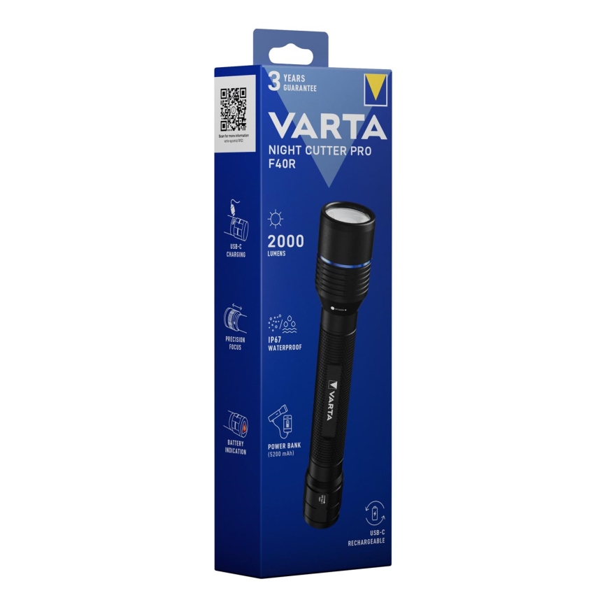 Varta 18922101111 - LED Nabíjecí svítilna s power bankou NIGHT CUTTER PRO F40R LED/USB IP67